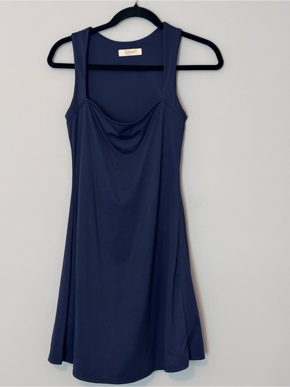 QINSEN Navy Cowl Neck Stretch Mini Dress Medium NWOT